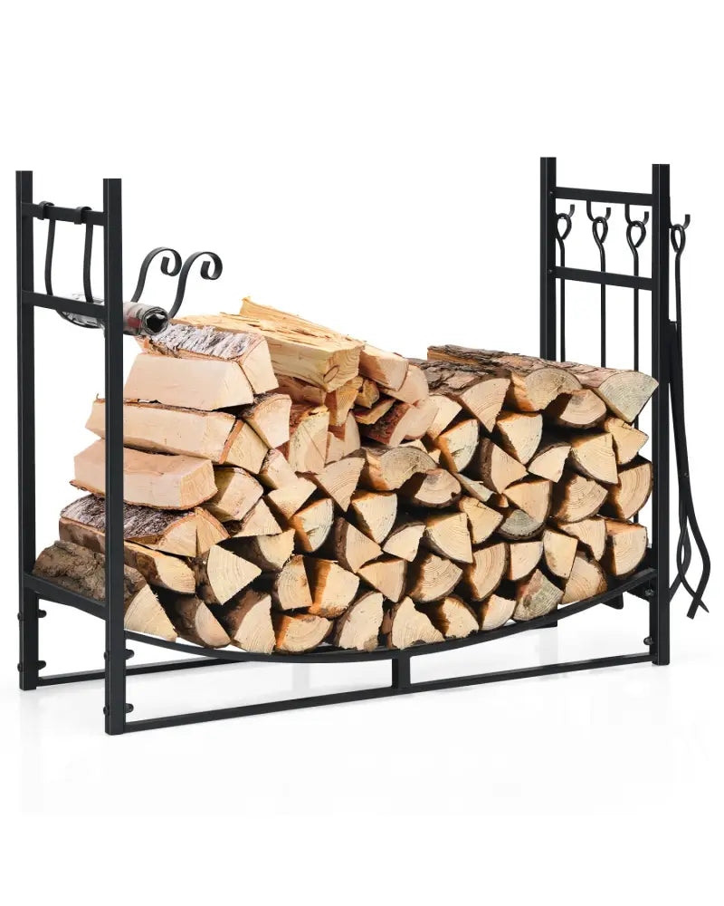 36 Inch Fireplace Log Holder with Kindling Holders and Shovel - Black - Log Storage