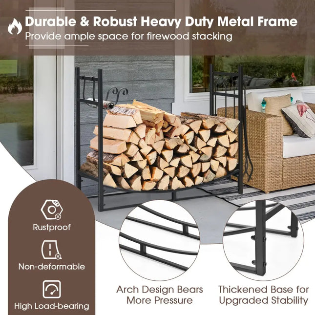 36 Inch Fireplace Log Holder with Kindling Holders and Shovel - Black - Log Storage