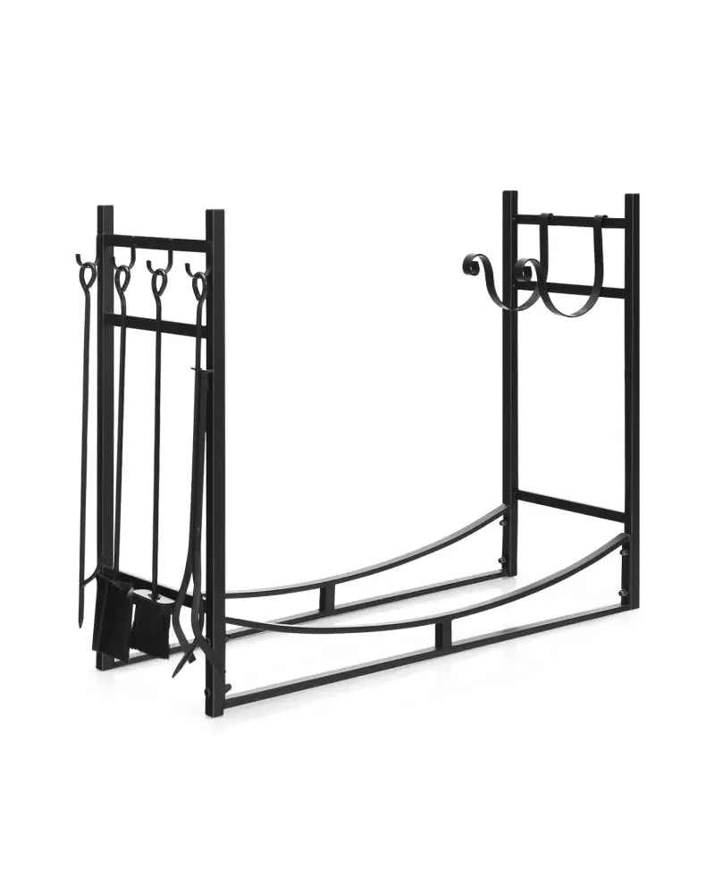 36 Inch Fireplace Log Holder with Kindling Holders and Shovel - Black - Log Storage