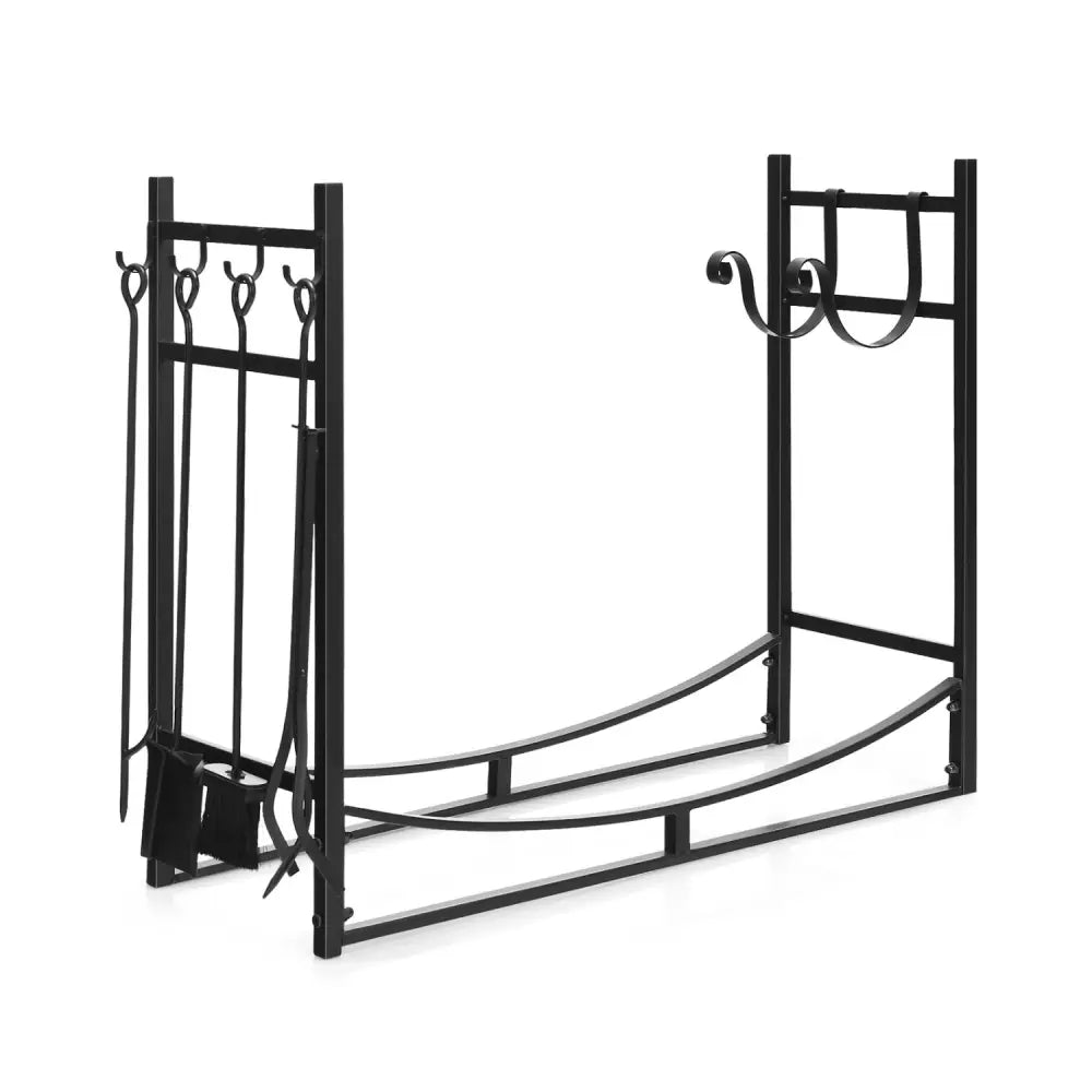 36 Inch Fireplace Log Holder with Kindling Holders and Shovel - Black - Log Storage