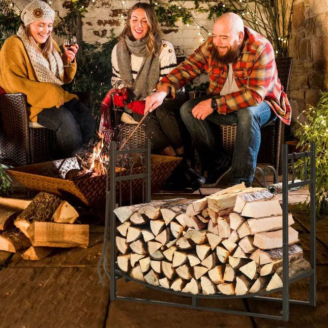 36 Inch Fireplace Log Holder with Kindling Holders and Shovel - Black - Log Storage