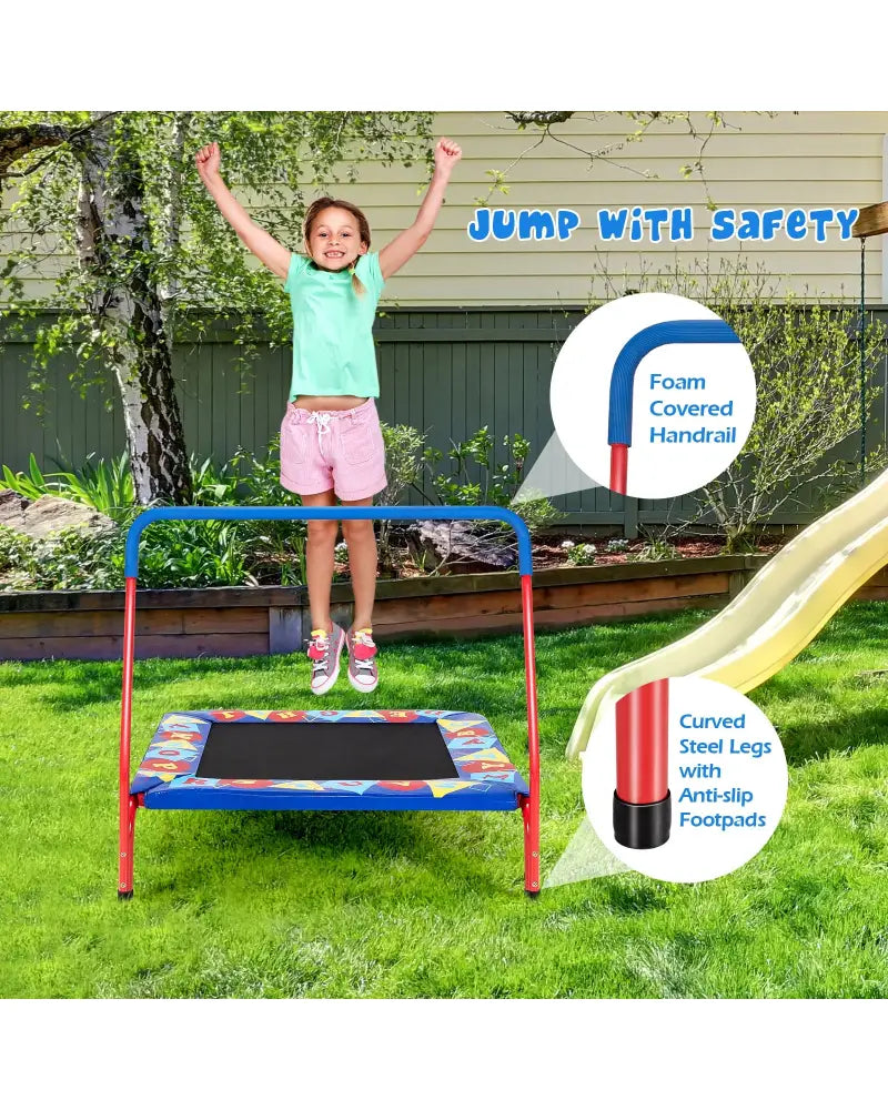 36 Inch Kids Indoor Outdoor Square Trampoline with Foamed Handrail-Blue - Blue - Trampolines
