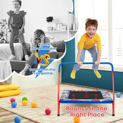 36 Inch Kids Indoor Outdoor Square Trampoline with Foamed Handrail-Blue - Blue - Trampolines