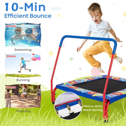 36 Inch Kids Indoor Outdoor Square Trampoline with Foamed Handrail-Blue - Blue - Trampolines