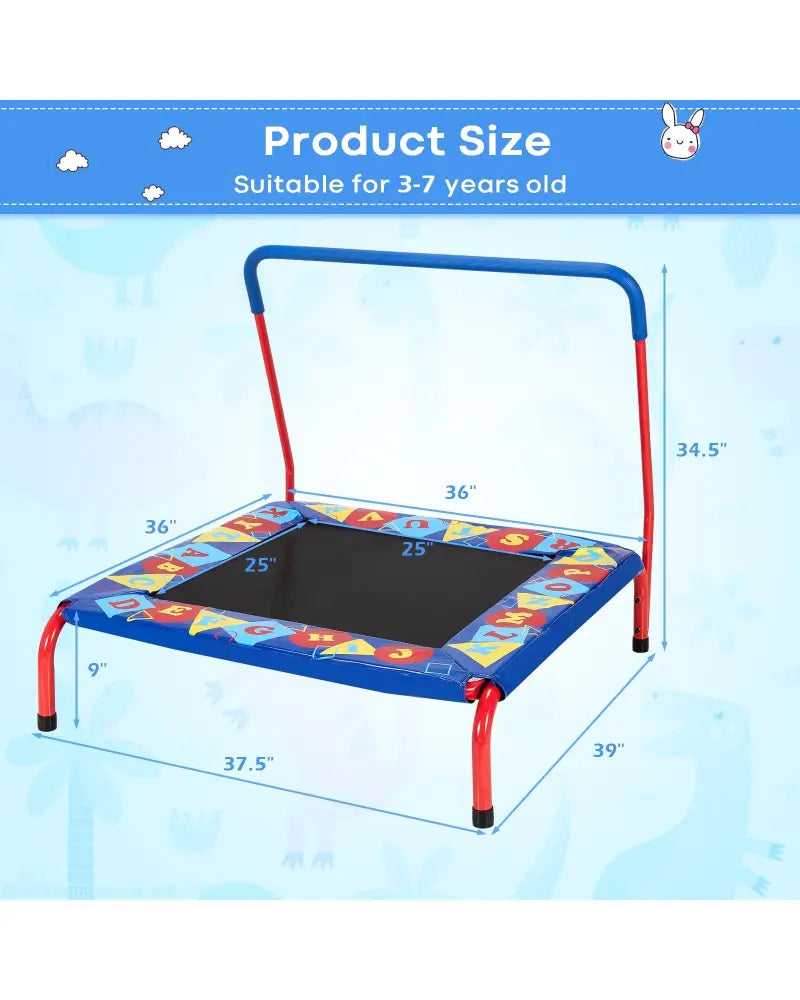 36 Inch Kids Indoor Outdoor Square Trampoline with Foamed Handrail-Blue - Blue - Trampolines