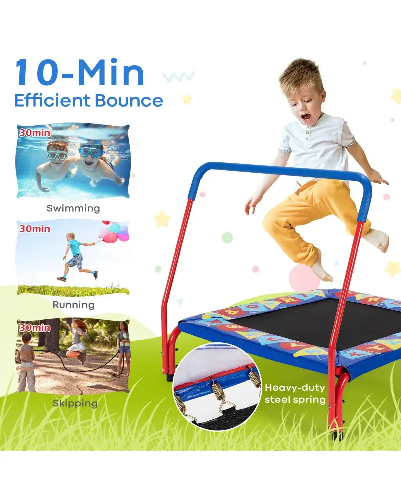 36 Inch Kids Indoor Outdoor Square Trampoline with Foamed Handrail-Blue - Blue - Trampolines
