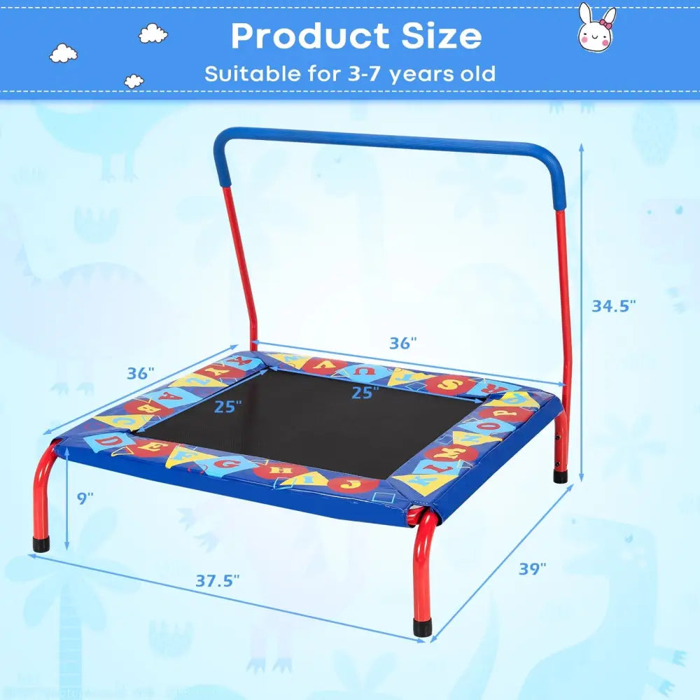 36 Inch Kids Indoor Outdoor Square Trampoline with Foamed Handrail-Blue - Blue - Trampolines
