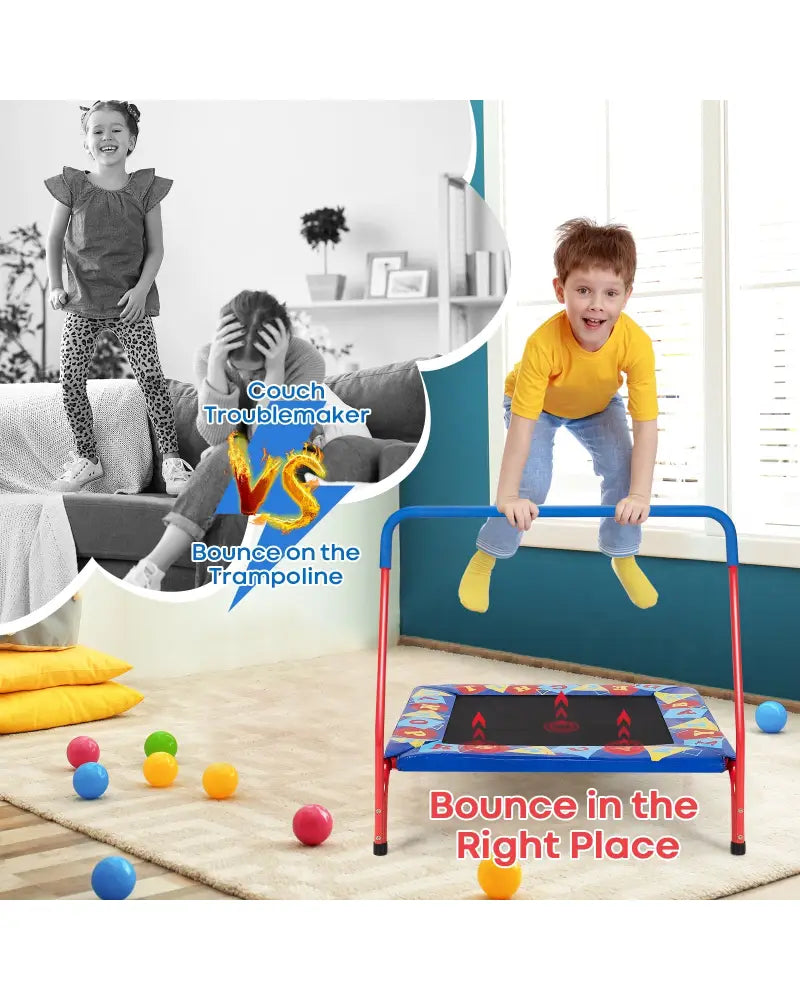 36 Inch Kids Indoor Outdoor Square Trampoline with Foamed Handrail-Blue - Blue - Trampolines
