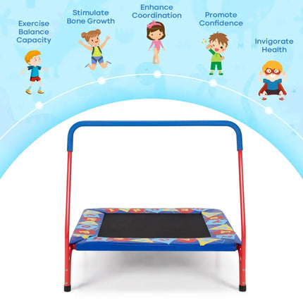 36 Inch Kids Indoor Outdoor Square Trampoline with Foamed Handrail-Blue - Blue - Trampolines