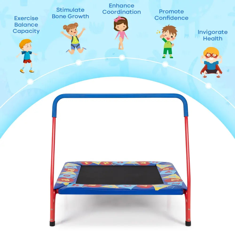 36 Inch Kids Indoor Outdoor Square Trampoline with Foamed Handrail-Blue - Blue - Trampolines