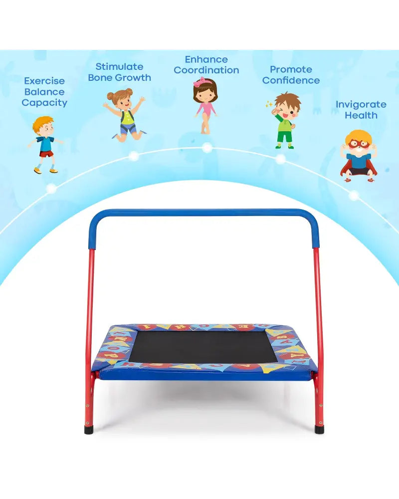36 Inch Kids Indoor Outdoor Square Trampoline with Foamed Handrail-Blue - Blue - Trampolines