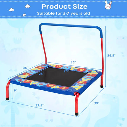 36 Inch Kids Indoor Outdoor Square Trampoline with Foamed Handrail-Blue - Blue - Trampolines