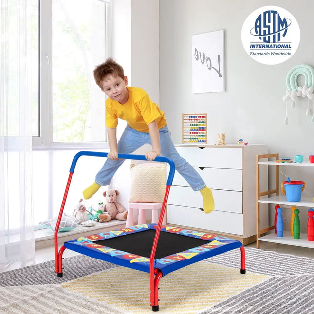 36 Inch Kids Indoor Outdoor Square Trampoline with Foamed Handrail-Blue - Blue - Trampolines