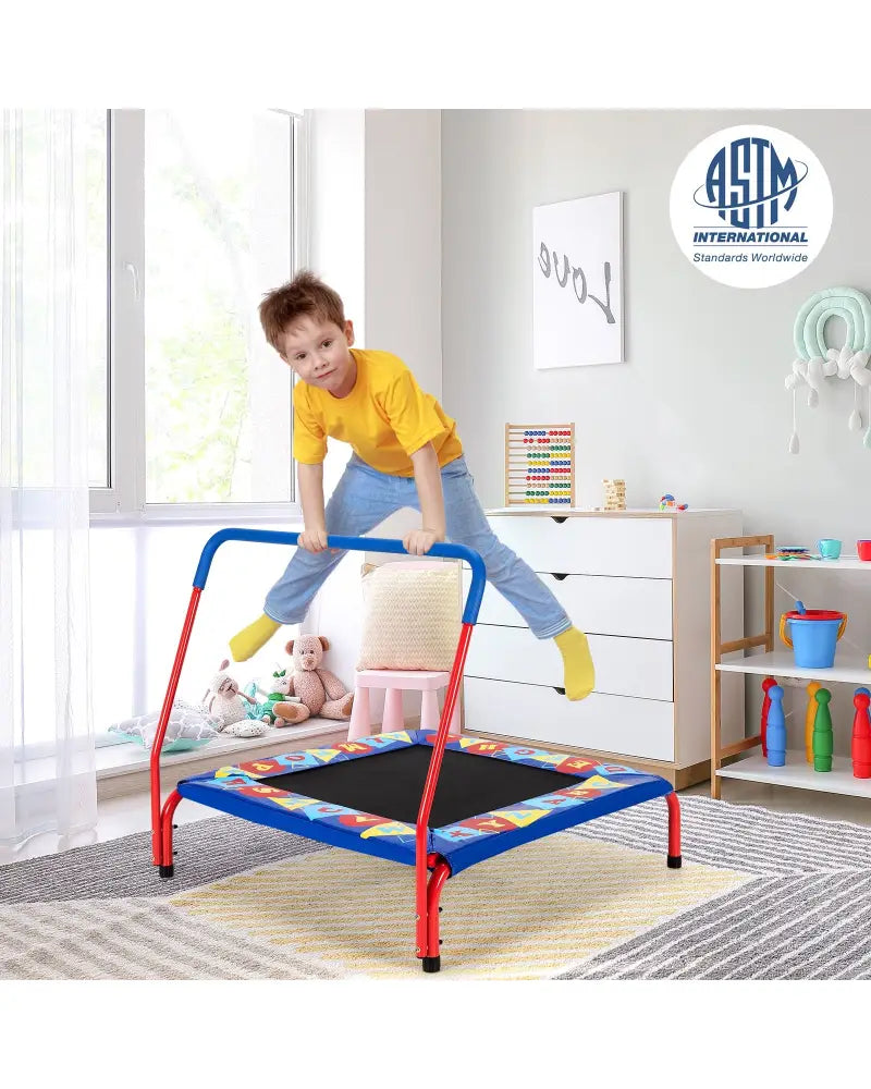 36 Inch Kids Indoor Outdoor Square Trampoline with Foamed Handrail-Blue - Blue - Trampolines