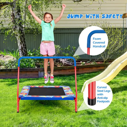 36 Inch Kids Indoor Outdoor Square Trampoline with Foamed Handrail-Blue - Blue - Trampolines