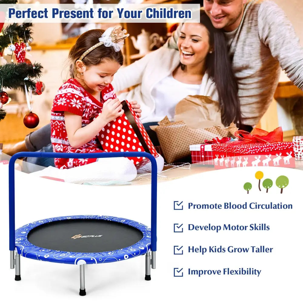 36 Inch Kids Trampoline Mini Rebounder with Full Covered Handrail -Blue - Blue - Trampolines