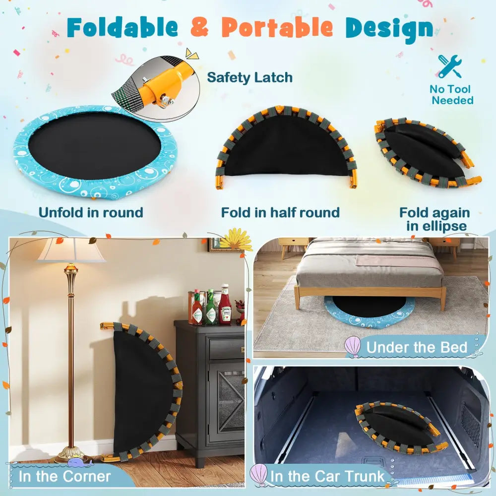 36 Inch Kids Trampoline Mini Rebounder with Full Covered Handrail-Orange - Orange - Trampolines
