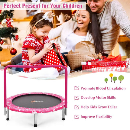 36 Inch Kids Trampoline Mini Rebounder with Full Covered Handrail -Pink - Pink - Trampolines