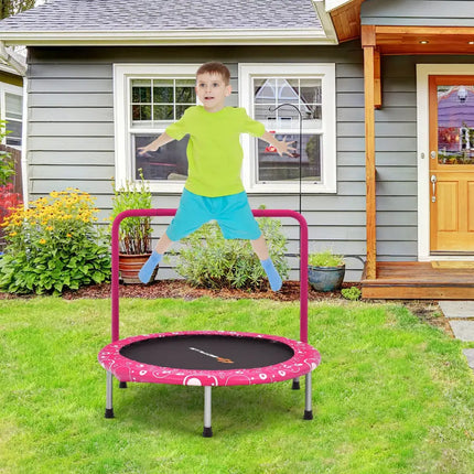 36 Inch Kids Trampoline Mini Rebounder with Full Covered Handrail -Pink - Pink - Trampolines