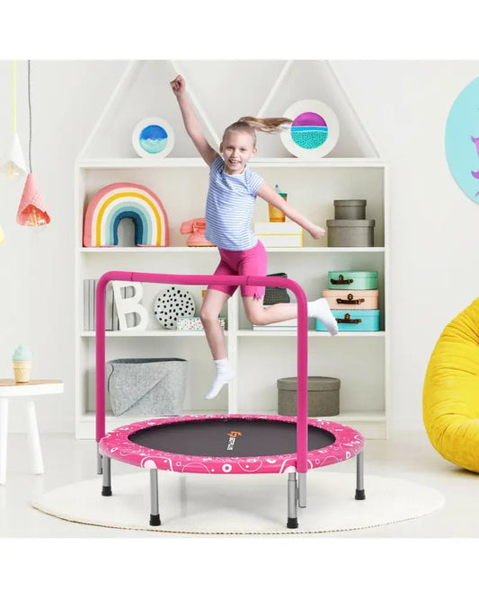 36 Inch Kids Trampoline Mini Rebounder with Full Covered Handrail-Pink - Pink - Trampolines