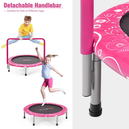 36 Inch Kids Trampoline Mini Rebounder with Full Covered Handrail -Pink - Pink - Trampolines
