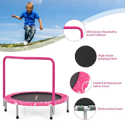 36 Inch Kids Trampoline Mini Rebounder with Full Covered Handrail -Pink - Pink - Trampolines