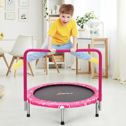 36 Inch Kids Trampoline Mini Rebounder with Full Covered Handrail -Pink - Pink - Trampolines