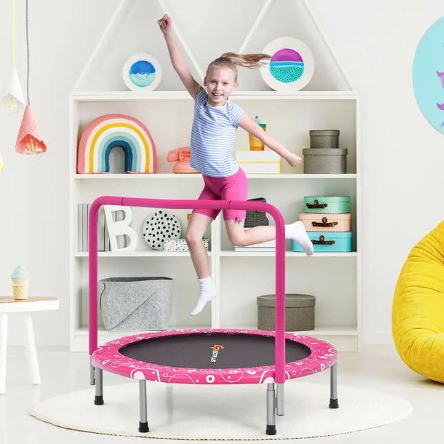 36 Inch Kids Trampoline Mini Rebounder with Full Covered Handrail -Pink - Pink - Trampolines