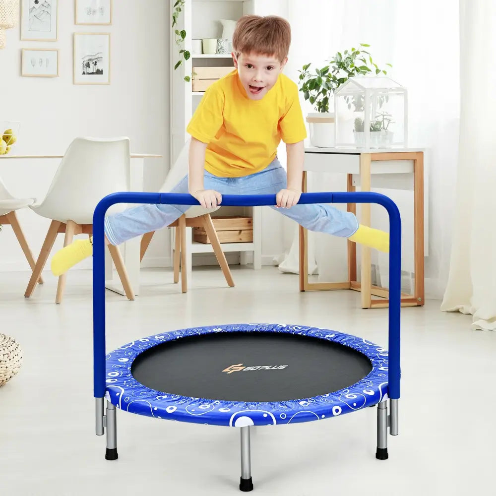 36 Inch Kids Trampoline Mini Rebounder with Full Covered Handrail -Blue - Blue - Trampolines