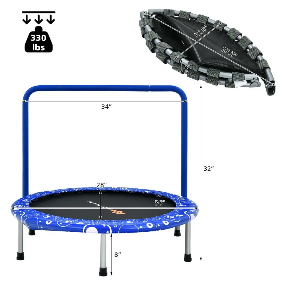 36 Inch Kids Trampoline Mini Rebounder with Full Covered Handrail -Blue - Blue - Trampolines
