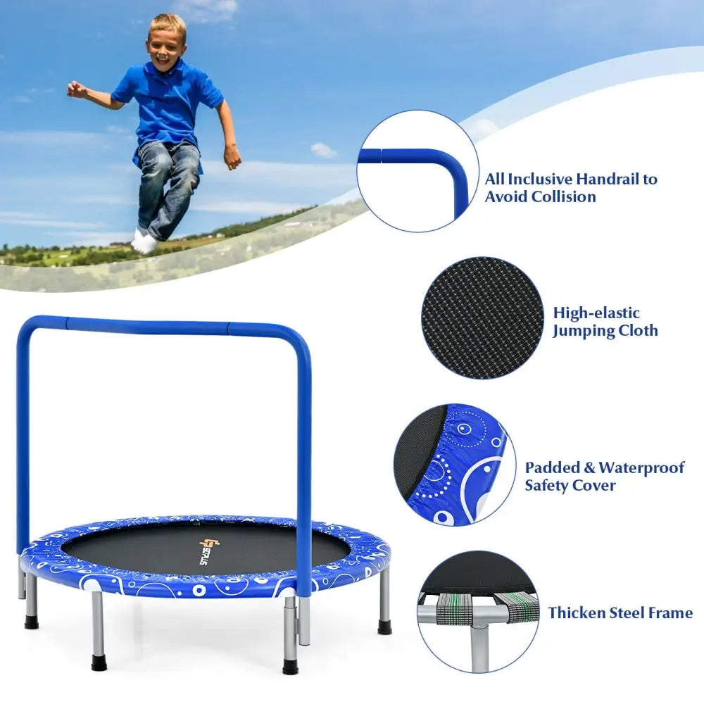 36 Inch Kids Trampoline Mini Rebounder with Full Covered Handrail -Blue - Blue - Trampolines