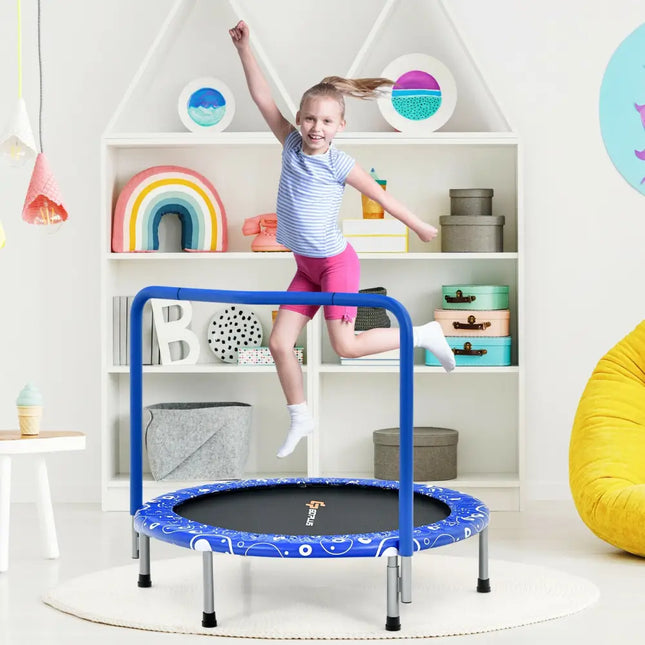 36 Inch Kids Trampoline Mini Rebounder with Full Covered Handrail -Blue - Blue - Trampolines
