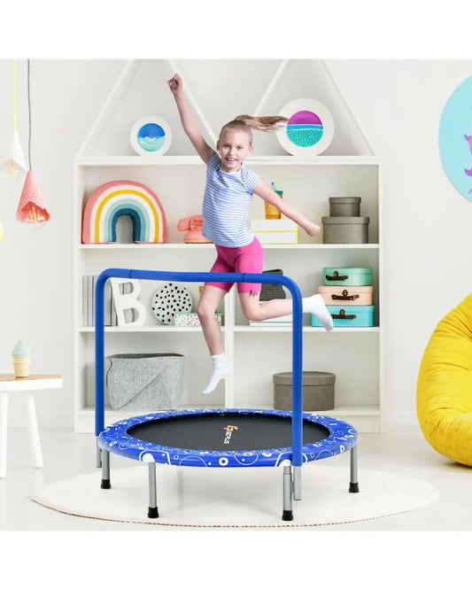 36 Inch Kids Trampoline Mini Rebounder with Full Covered Handrail-Blue - Blue - Trampolines
