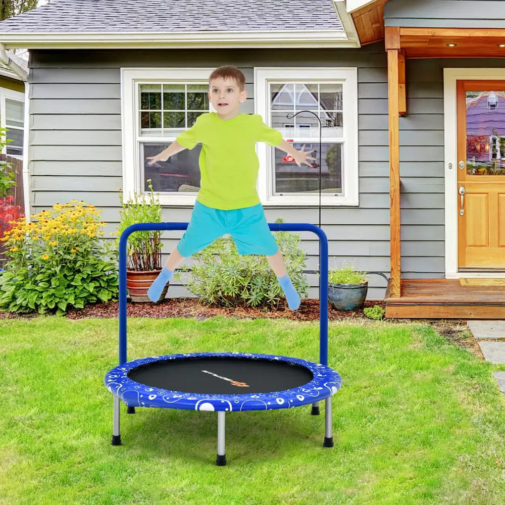 36 Inch Kids Trampoline Mini Rebounder with Full Covered Handrail -Blue - Blue - Trampolines