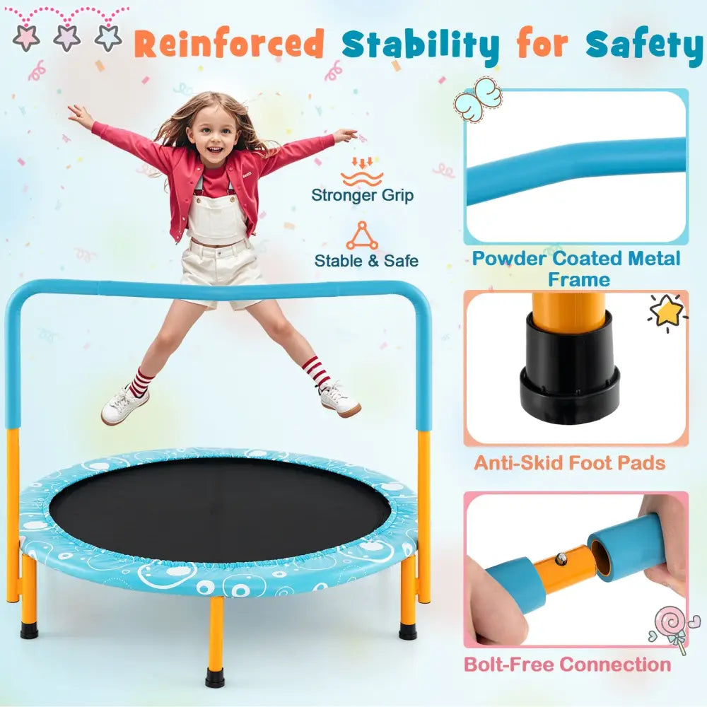 36 Inch Kids Trampoline Mini Rebounder with Full Covered Handrail-Orange - Orange - Trampolines