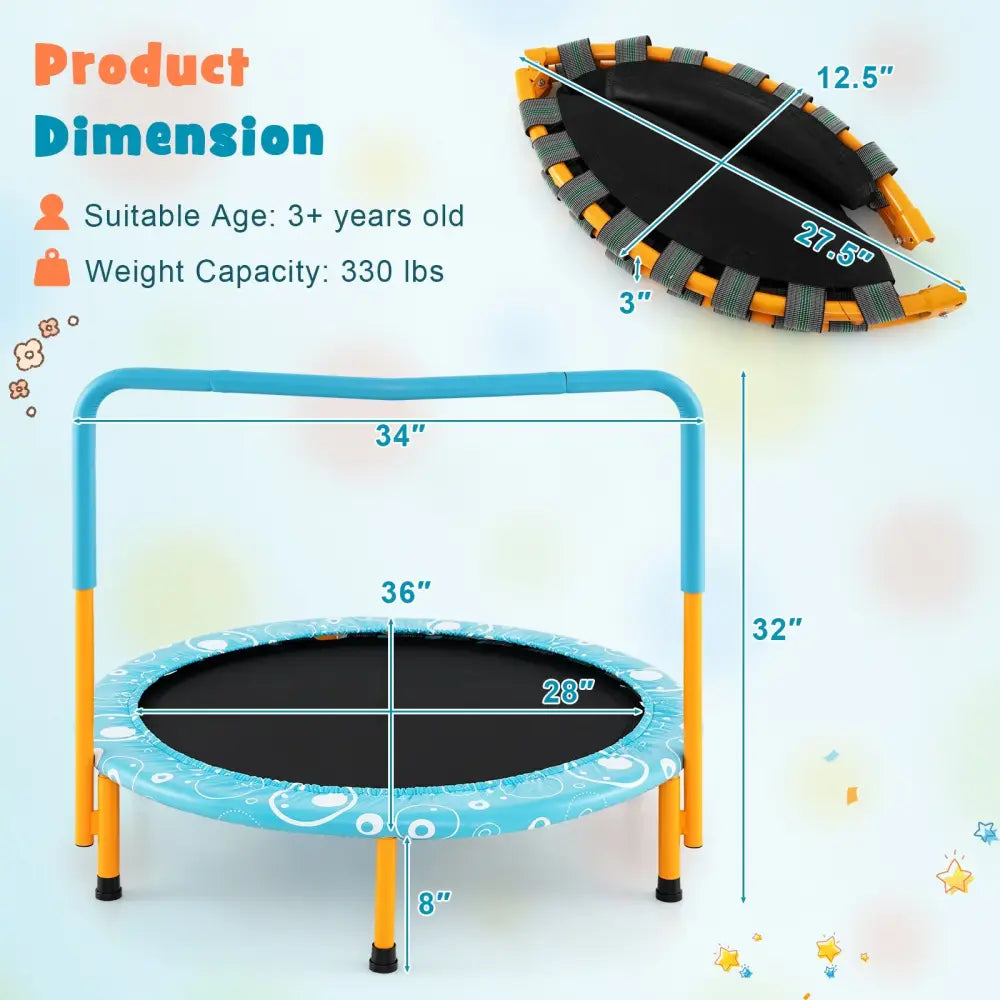 36 Inch Kids Trampoline Mini Rebounder with Full Covered Handrail-Orange - Orange - Trampolines