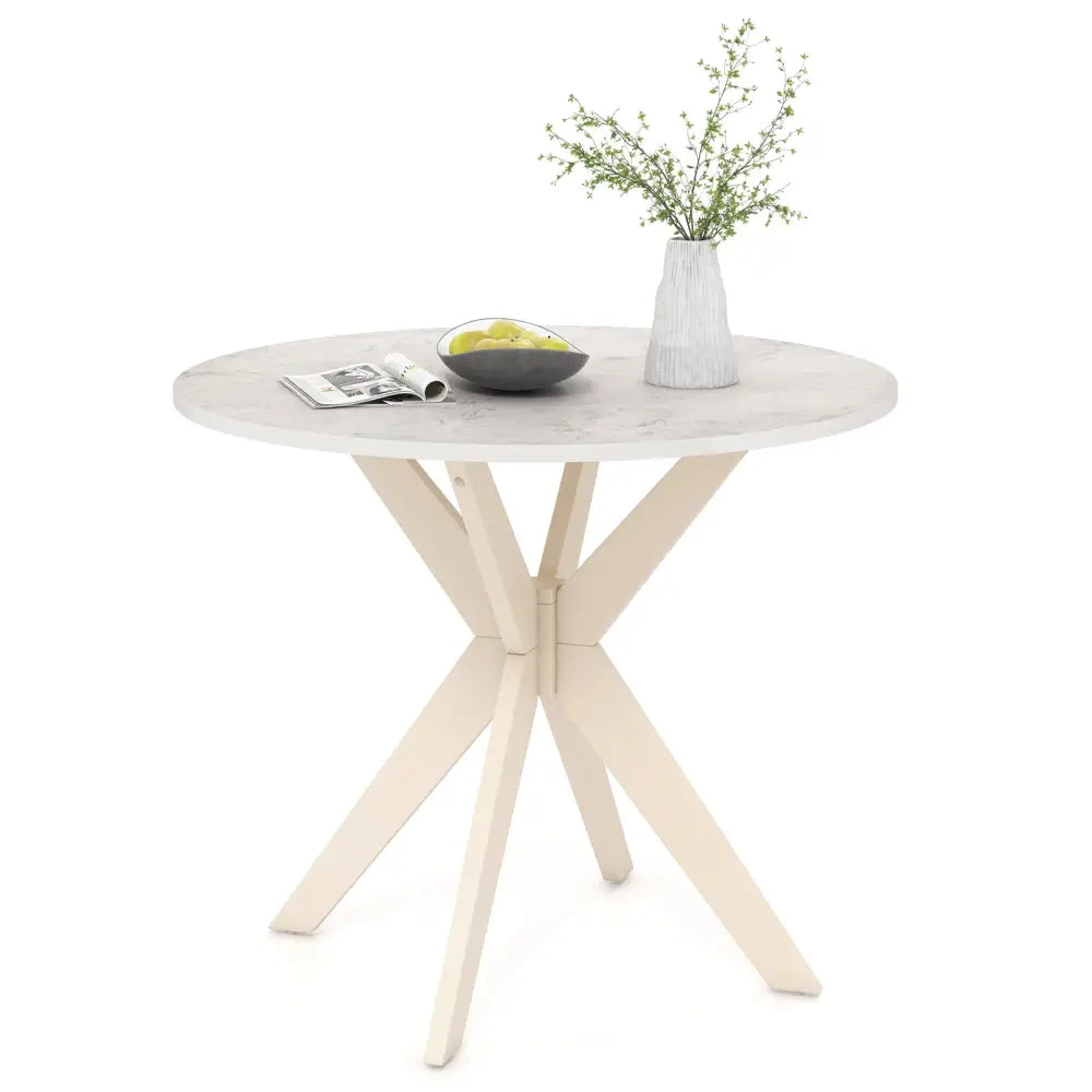 36-Inch Mid Century Modern Kitchen Table with Faux Marble Tabletop and Solid Rubber Wood Legs-White - White - Dining