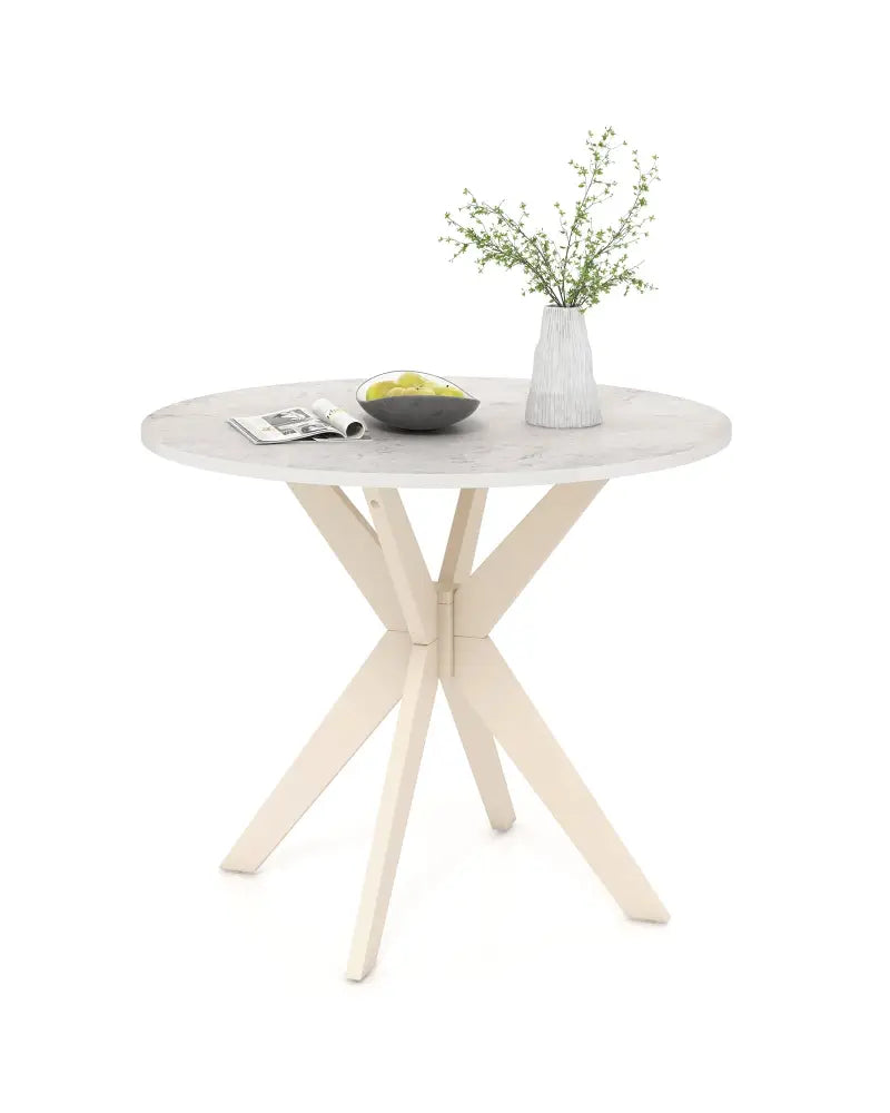 36-Inch Mid Century Modern Kitchen Table with Faux Marble Tabletop and Solid Rubber Wood Legs-White - White - Dining
