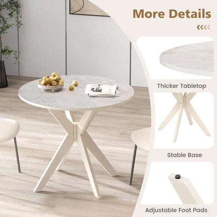 36-Inch Mid Century Modern Kitchen Table with Faux Marble Tabletop and Solid Rubber Wood Legs-White Costway