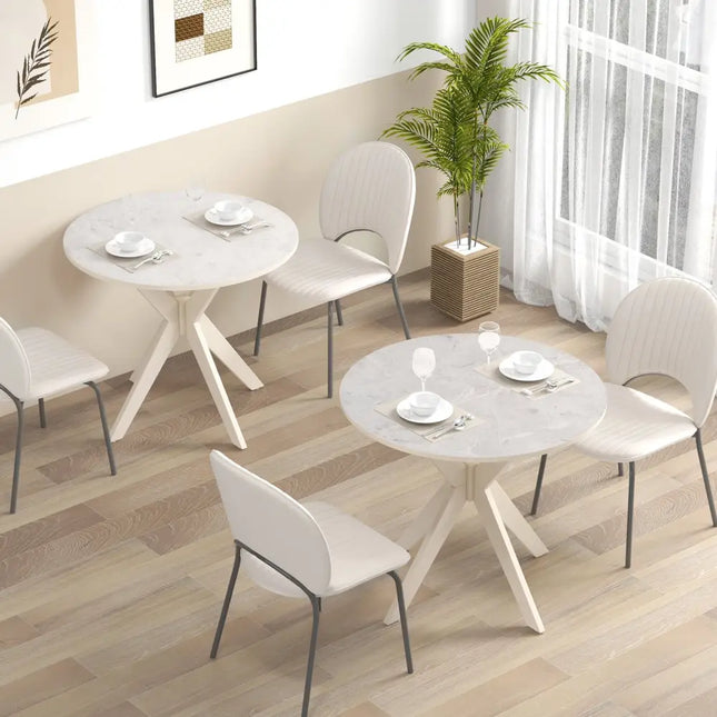 36-Inch Mid Century Modern Kitchen Table with Faux Marble Tabletop and Solid Rubber Wood Legs-White Costway