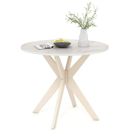 36-Inch Mid Century Modern Kitchen Table with Faux Marble Tabletop and Solid Rubber Wood Legs-White Costway
