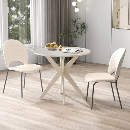 36-Inch Mid Century Modern Kitchen Table with Faux Marble Tabletop and Solid Rubber Wood Legs-White Costway