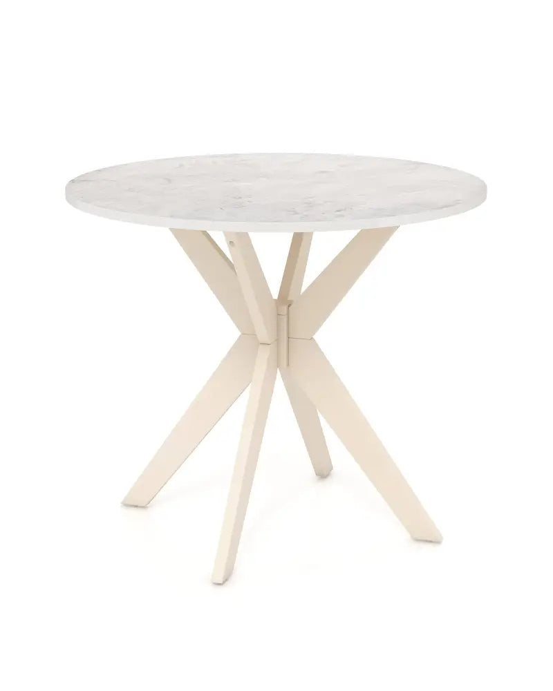 36-Inch Mid Century Modern Kitchen Table with Faux Marble Tabletop and Solid Rubber Wood Legs-White - White - Dining