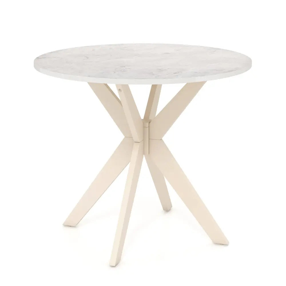 36-Inch Mid Century Modern Kitchen Table with Faux Marble Tabletop and Solid Rubber Wood Legs-White - White - Dining