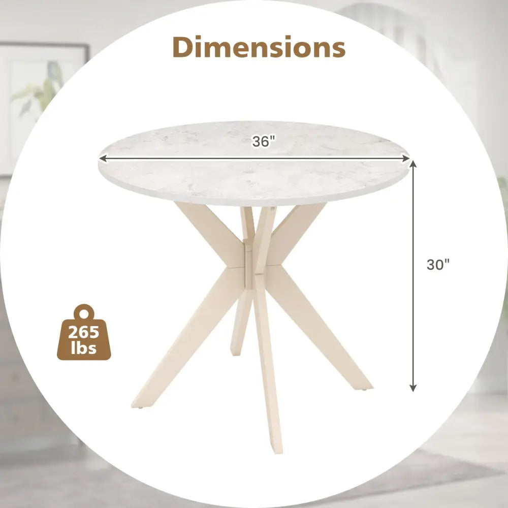 36-Inch Mid Century Modern Kitchen Table with Faux Marble Tabletop and Solid Rubber Wood Legs-White - White - Dining