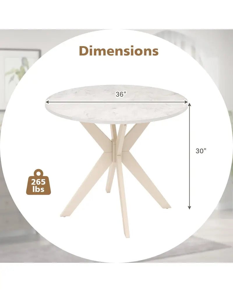 36-Inch Mid Century Modern Kitchen Table with Faux Marble Tabletop and Solid Rubber Wood Legs-White - White - Dining