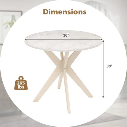 36-Inch Mid Century Modern Kitchen Table with Faux Marble Tabletop and Solid Rubber Wood Legs-White Costway