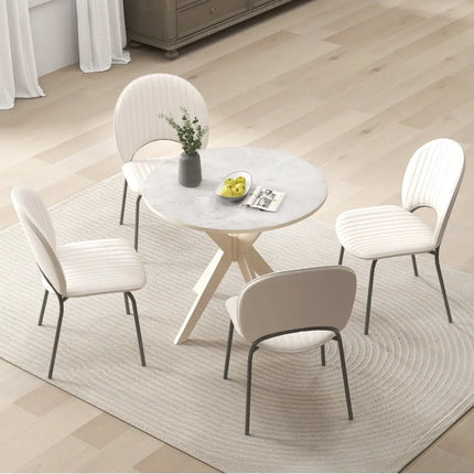 36-Inch Mid Century Modern Kitchen Table with Faux Marble Tabletop and Solid Rubber Wood Legs-White Costway