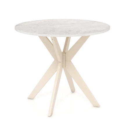 36-Inch Mid Century Modern Kitchen Table with Faux Marble Tabletop and Solid Rubber Wood Legs-White Costway