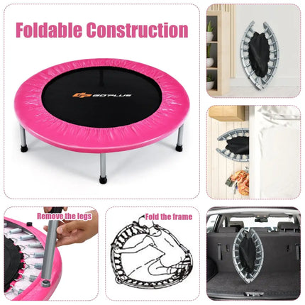 36 Inch Mini Folding Trampoline Portable Recreational Fitness Rebounder-Pink - Pink - Trampolines